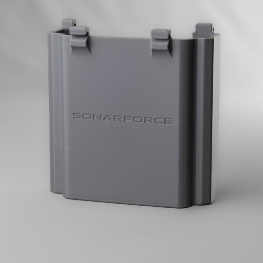 Flexibler Geberschutz von SonarForce Marine für den Humminbird Mega Live 2-Geber, gespiegelte Montagevariante, Farbe grau